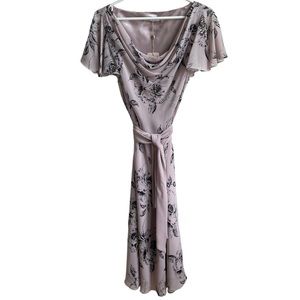 Jacques Vert Flutter Sleeve Belted Flowy Floral Dress